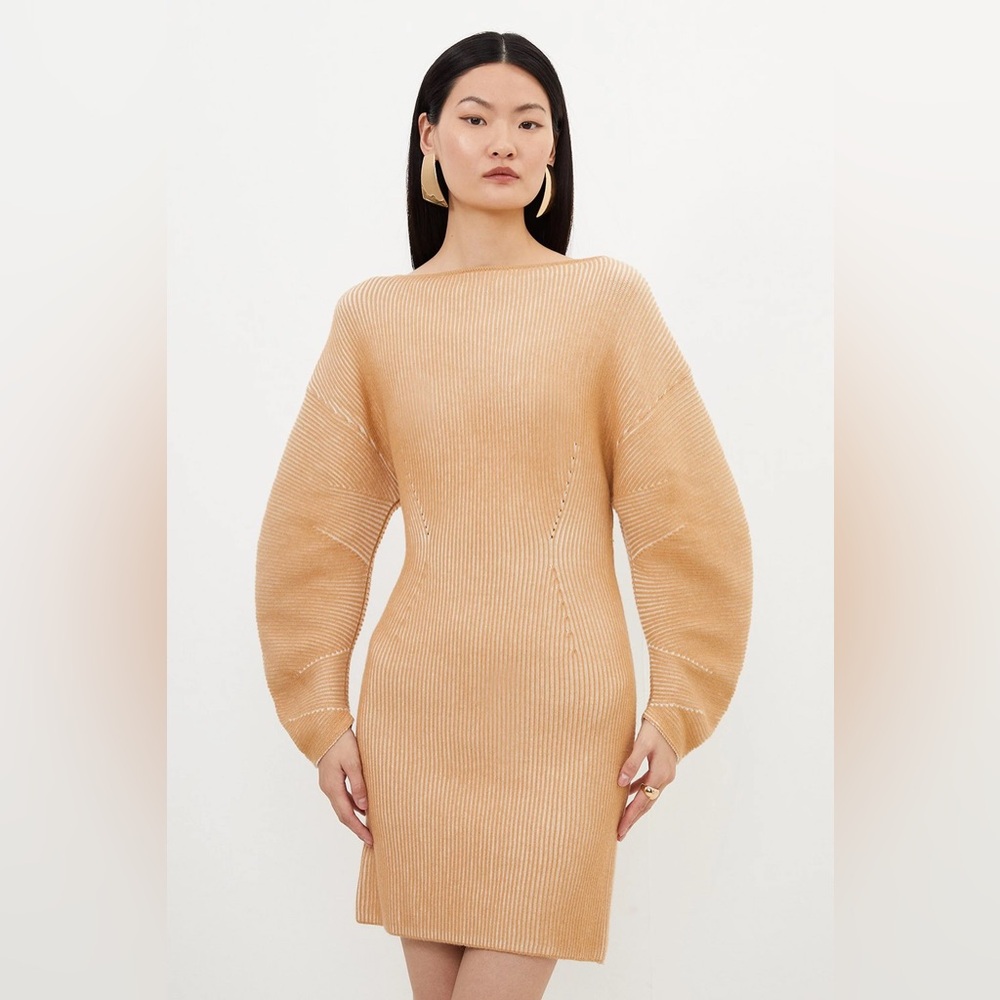 NWT Karen Millen Viscose Blend Round Sleeve Knit Mini Dress